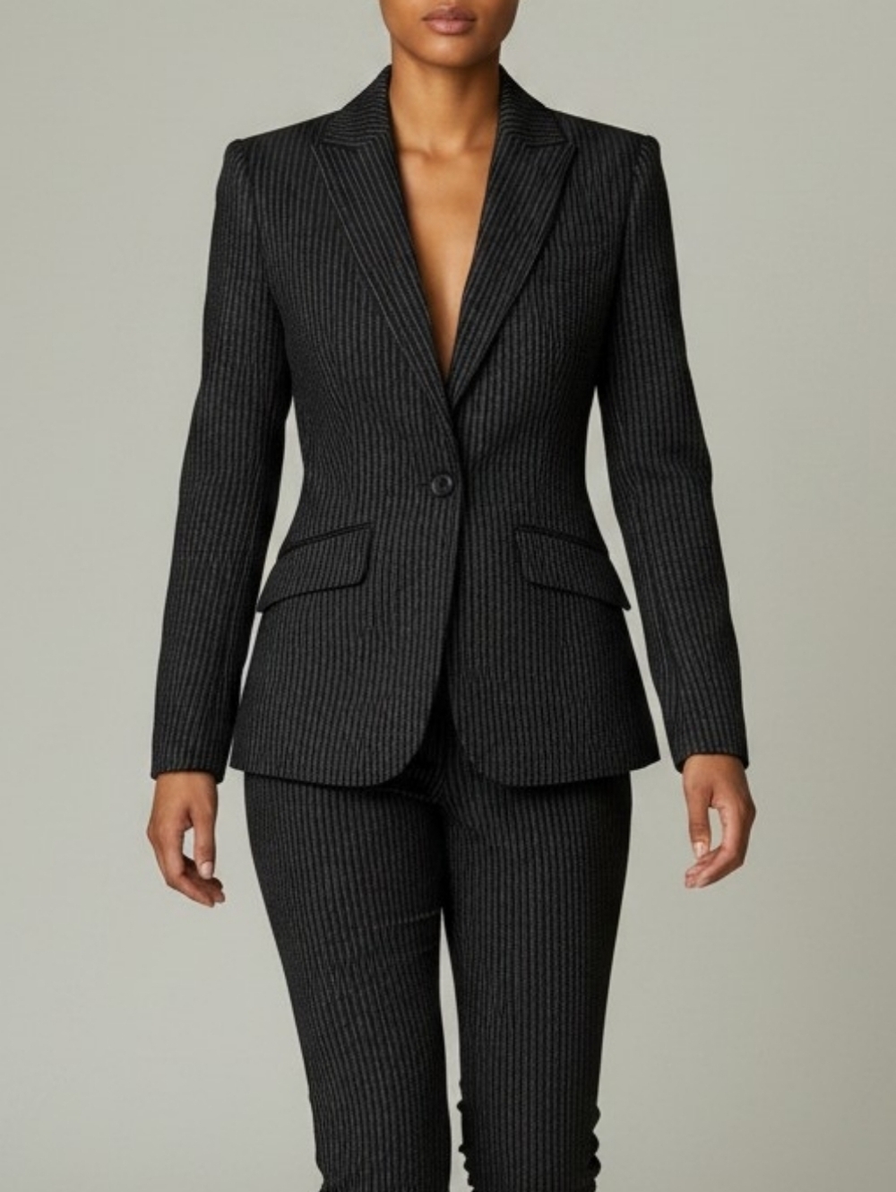 Giorgio Armani Borgo Black Pinstripe Virgin Wool Blazer Size 12